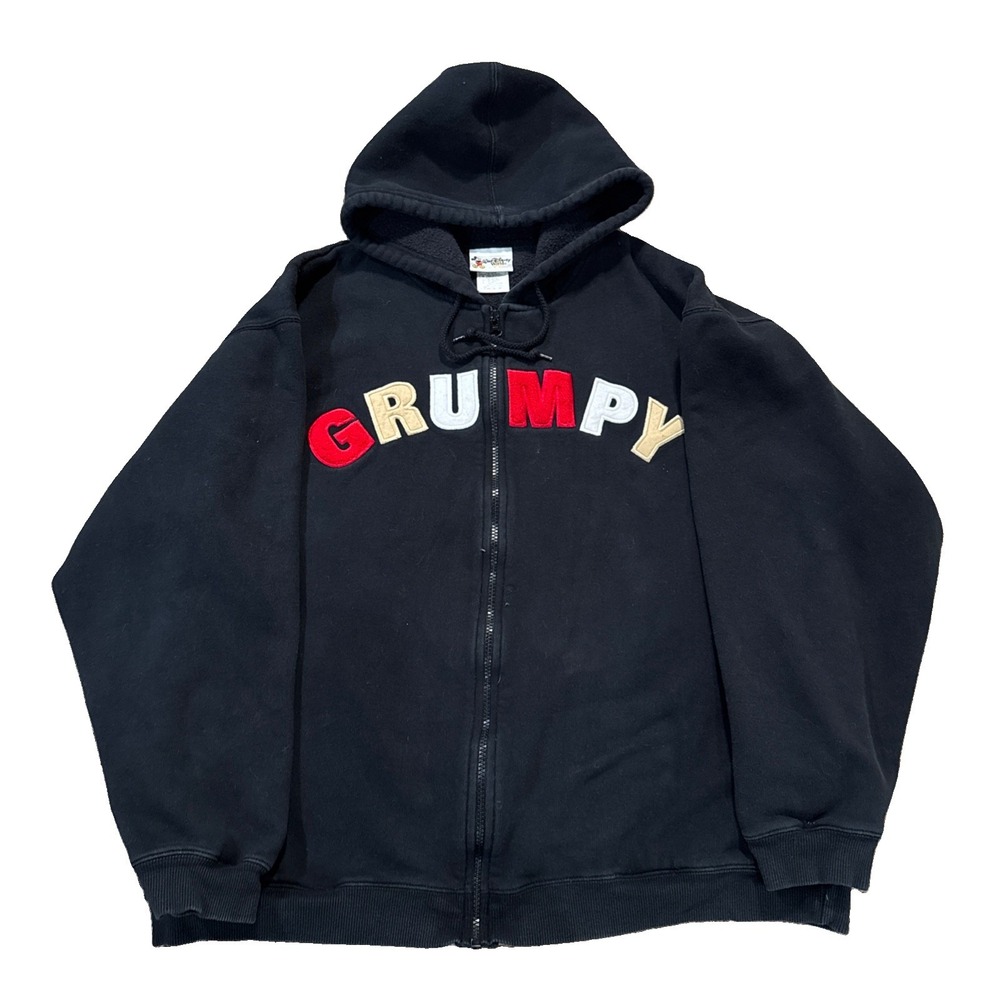 Walt Disney World Disneyland Grumpy Hoodie Jacket Black Fleece Full Zip Sz Large